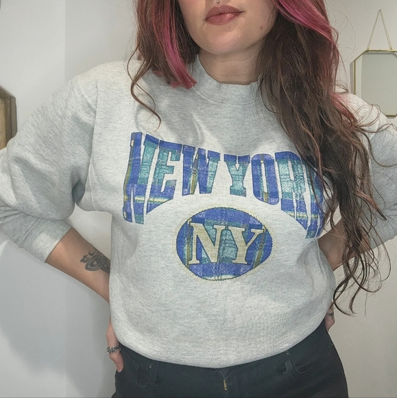 Vintage NYC New York Sweatshirt Pullover Crewneck 90s 1992 Gray Mens M* - Picture 6 of 9